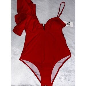 Red One Piece Swimsuit Ruffle Detail Adjustable‎ Strap Sportlike NEW